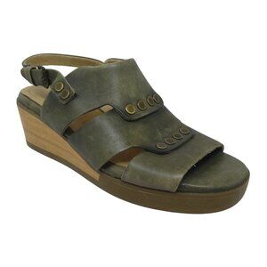 Bussola Massa Green Leather Slingback Open Toe Wedge Sandals Womens 37 US 6.5